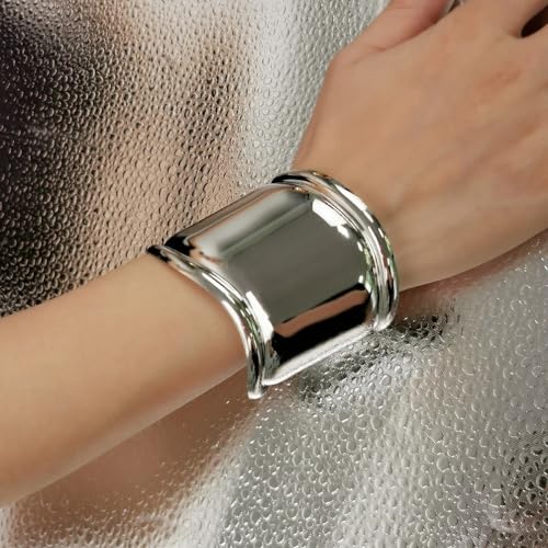 Silver Bangle Bracelet for Women Wide Grooved Cuff Bracelets Silver Chunky Bracelet Chunky Silver Cuff Wrap Bracelet Trendy Silver Cuff Bracelet for Girls