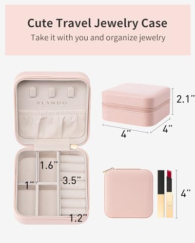 Vlando Small Pink Jewelry Travel Organizer Box for Women