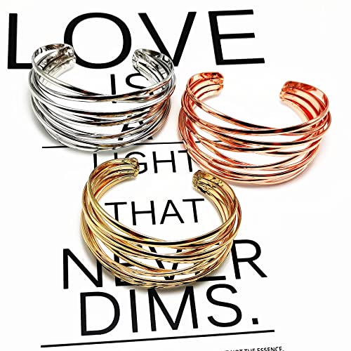 YBMYCM Chunky Gold Cuff Bracelet for Women Gold Line Web Wrist Cuff Bangle Bracelet Fashion Costume Jewelry