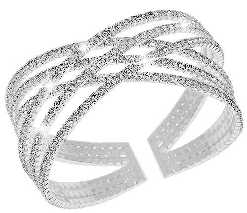 Suyi Rhinestone Bracelet for Women Silver Multilayer Cuff Bracelet Craystal Braidal Bracelets Silver 1