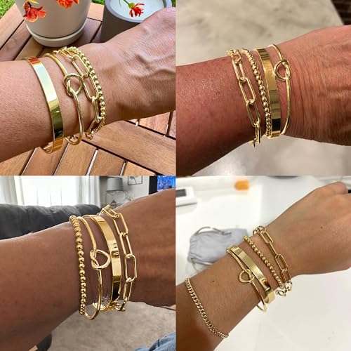 Reoxvo Gold Bangle Bracelets for Women Stack 14K Gold Plated Bangle Cuff Bracelet Set Jewelry for Women Girls Trendy
