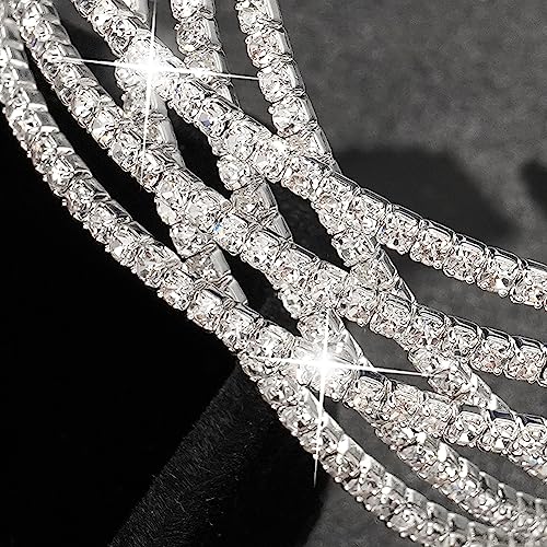 Suyi Rhinestone Bracelet for Women Silver Multilayer Cuff Bracelet Craystal Braidal Bracelets Silver 1