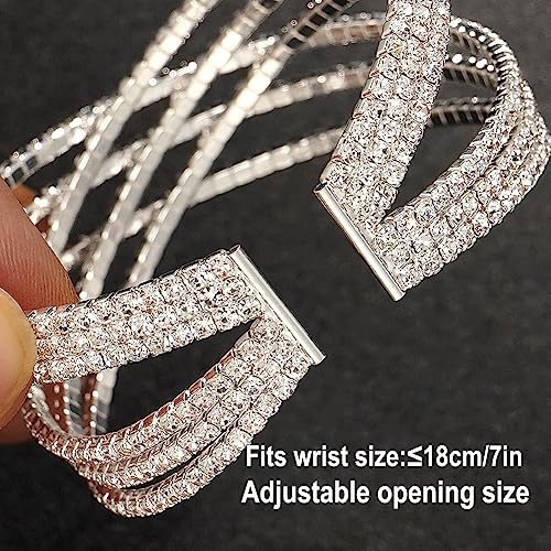 Suyi Rhinestone Bracelet for Women Silver Multilayer Cuff Bracelet Craystal Braidal Bracelets Silver 1