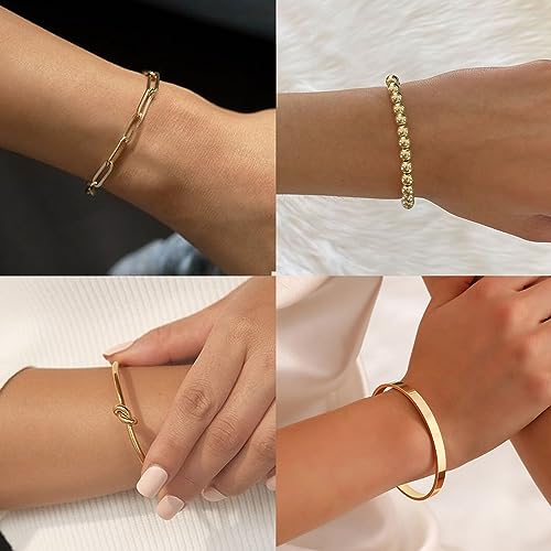 Reoxvo Gold Bangle Bracelets for Women Stack 14K Gold Plated Bangle Cuff Bracelet Set Jewelry for Women Girls Trendy