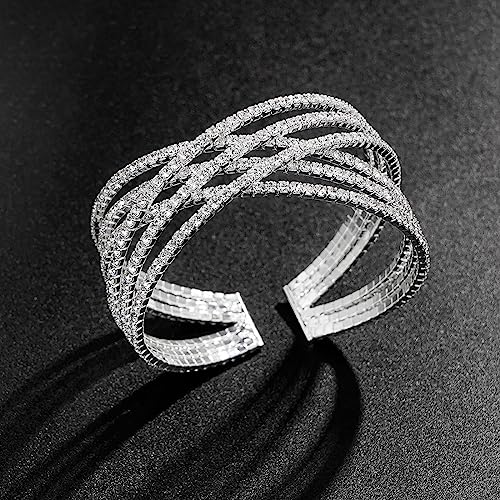 Suyi Rhinestone Bracelet for Women Silver Multilayer Cuff Bracelet Craystal Braidal Bracelets Silver 1