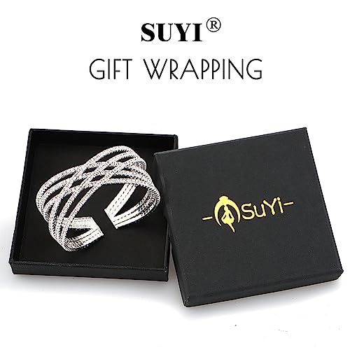 Suyi Rhinestone Bracelet for Women Silver Multilayer Cuff Bracelet Craystal Braidal Bracelets Silver 1