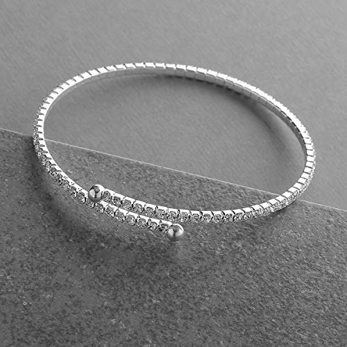 Mariell Crystal Rhinestone Cuff Bridal Bracelet, 1-Row Fashion Bangle for Wedding, Prom, Bridesmaid, Gift