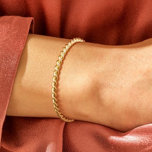 Picuzzy Gold Bracelets for Women, Dainty 14k Gold Bangle Bracelets for Women Trendy 3pcs Adjustable Real Gold Bracelet Stack Gold Cuff Bracelet Waterproof Gold Jewelry for Women Christmas Gift