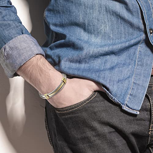 COOLSTEELANDBEYOND Men Women Stainless Steel Twisted Cable Adjustable Cuff Bangle Bracelet Gold Silver Two-tone