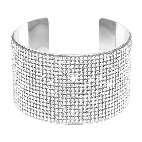 Jojomina Silver Crystal Arm Cuff Rhinestone Bangle Bracelet for Women Girls Stretch Prom Bracelet Jewelry for Party Wedding Dating