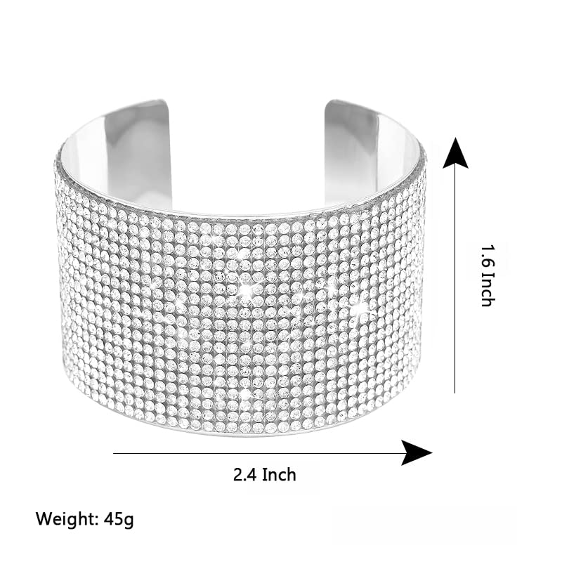 Jojomina Silver Crystal Arm Cuff Rhinestone Bangle Bracelet for Women Girls Stretch Prom Bracelet Jewelry for Party Wedding Dating