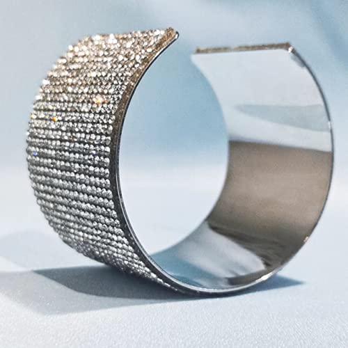 Jojomina Silver Crystal Arm Cuff Rhinestone Bangle Bracelet for Women Girls Stretch Prom Bracelet Jewelry for Party Wedding Dating