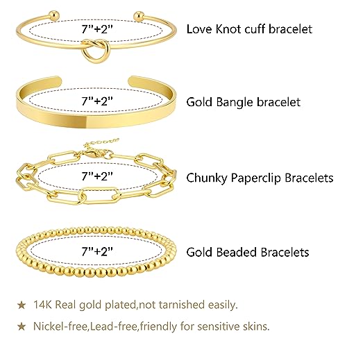 Reoxvo Gold Bangle Bracelets for Women Stack 14K Gold Plated Bangle Cuff Bracelet Set Jewelry for Women Girls Trendy