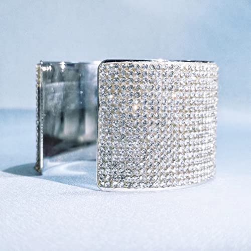 Jojomina Silver Crystal Arm Cuff Rhinestone Bangle Bracelet for Women Girls Stretch Prom Bracelet Jewelry for Party Wedding Dating