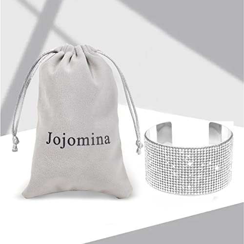 Jojomina Silver Crystal Arm Cuff Rhinestone Bangle Bracelet for Women Girls Stretch Prom Bracelet Jewelry for Party Wedding Dating