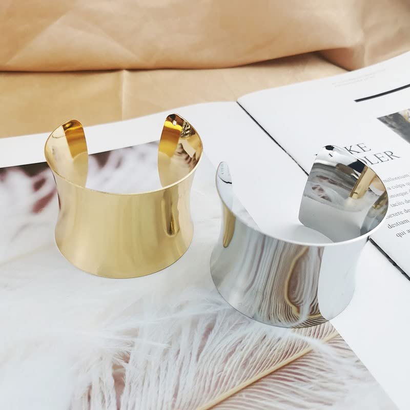 Pingyongchang 2 Pcs Cuff Bangle Bracelet for Women Open Wide Wire Bracelets Set Gold Wrist Cuff Wrap Bracelet Adjustable Classic Bohemia Birthday Gift (Short Silver)