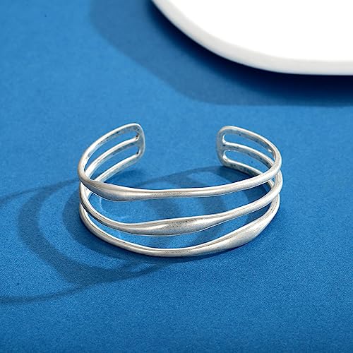 LILIE&WHITE Cuff Bracelets for Women Open Adjustable Wide Cuff Bracelet Antique Silver Open Bangle Bracelet Fashion Jewelry