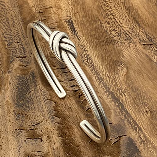 Handmade Sterling Silver Knot Cuff Bracelet, Minimalist Rustic Simple Tied Silver Wires, Adjustable 6 7/8 inches Cuff, Women size M-L, Men size S-M, Gift for Her or Him