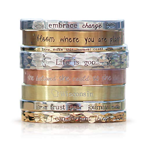 Personalized Cuff Bracelet 5"-8" long in Sterling Silver, Aluminum, Bronze, Nickel, Gold, or Copper, 5-8" Long