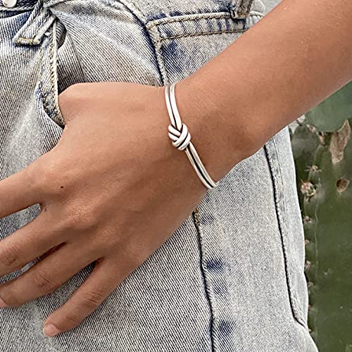 Handmade Sterling Silver Knot Cuff Bracelet, Minimalist Rustic Simple Tied Silver Wires, Adjustable 6 7/8 inches Cuff, Women size M-L, Men size S-M, Gift for Her or Him