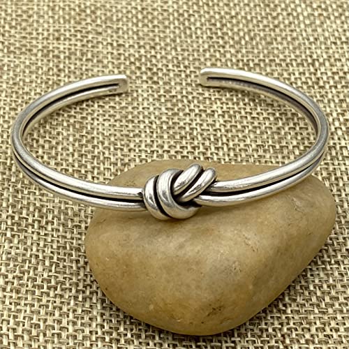Handmade Sterling Silver Knot Cuff Bracelet, Minimalist Rustic Simple Tied Silver Wires, Adjustable 6 7/8 inches Cuff, Women size M-L, Men size S-M, Gift for Her or Him