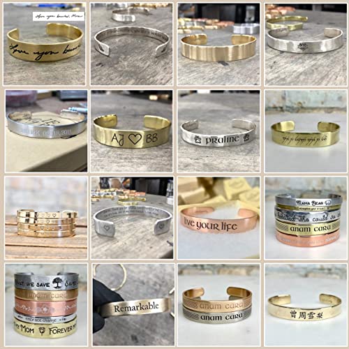 Personalized Cuff Bracelet 5"-8" long in Sterling Silver, Aluminum, Bronze, Nickel, Gold, or Copper, 5-8" Long