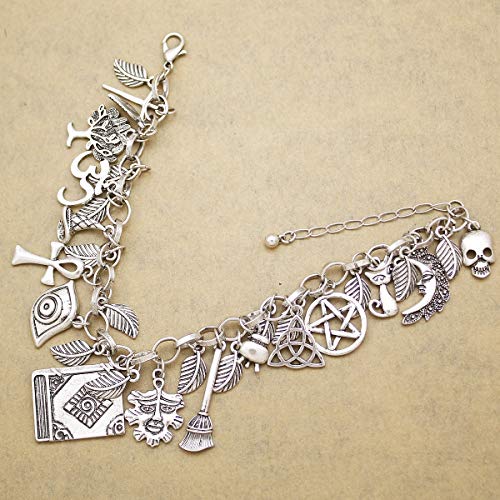 RechicGu Vintage Silver Mythology Fairytale Lucky Charms Cuff Bangle Bracelet Cross Leaf Moon Face Celtic Cat