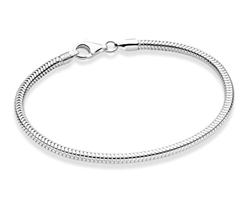 Miabella Solid 925 Sterling Silver Italian 3mm Snake Chain Bracelet for Women Men, Charm Bracelet, Made in Italy (Length 8 Inches)