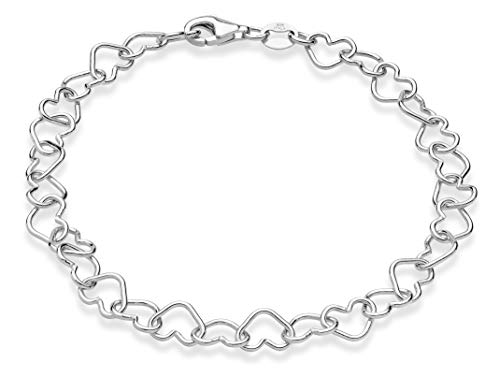 Miabella Sterling Silver Italian 5mm Rolo Heart Link Chain Bracelet for Women, Made in Italy (Length 6.5 Inches)