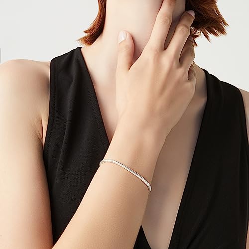 Miabella Solid 925 Sterling Silver Italian 3mm Snake Chain Bracelet for Women Men, Charm Bracelet, Made in Italy (Length 8 Inches)