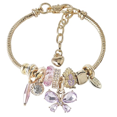 DS Charm Bracelets for girls,exquisite cute cartoon friendship bracelets gold Stainless Steel Bangle with birthday Gift box Adjustable girls jewelry Suitable for holiday gifts Purple Butterfly