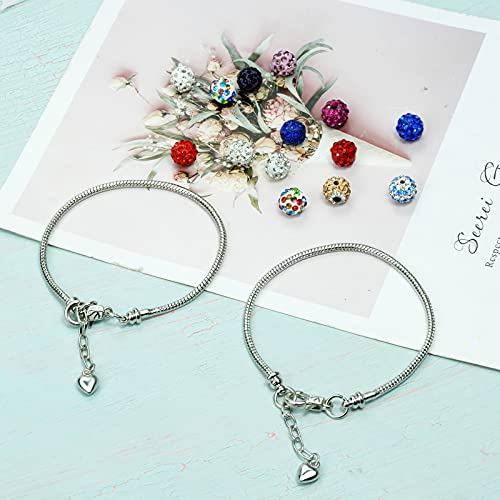 tiggell 5pcs Chain Bracelets Kit Silver Plated Snake Chain with Heart Lobster European Charm Bracelet for Christmas DIY Women Jewelry Findings Bracelet Making