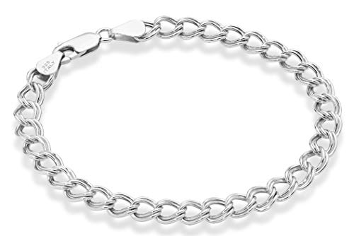 Miabella 925 Sterling Silver Italian Double Curb Link Chain Bracelet for Women Men, Charm Bracelet Made in Italyy (6mm, Length 7 Inches (Small))