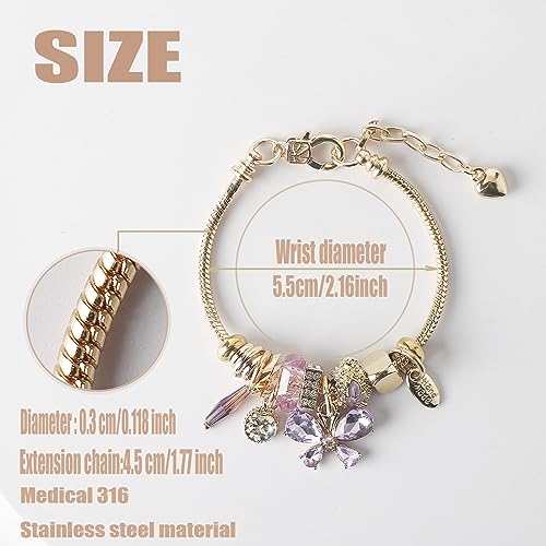 DS Charm Bracelets for girls,exquisite cute cartoon friendship bracelets gold Stainless Steel Bangle with birthday Gift box Adjustable girls jewelry Suitable for holiday gifts Purple Butterfly