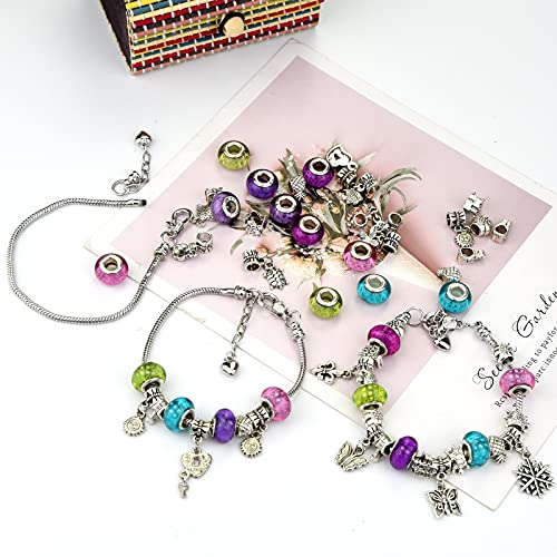 tiggell 5pcs Chain Bracelets Kit Silver Plated Snake Chain with Heart Lobster European Charm Bracelet for Christmas DIY Women Jewelry Findings Bracelet Making