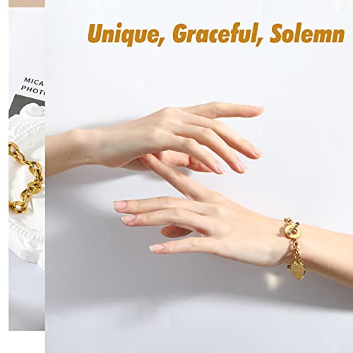 Emibele Heart Charm Bracelet for Women Teen Girls, Bible Verse Bracelets Stainless Steel 18K Gold Plated Bracelet Love Pendant Link Chain OT Clasp, Birthday Christmas Jewelry Gift for Mother Her, Gold