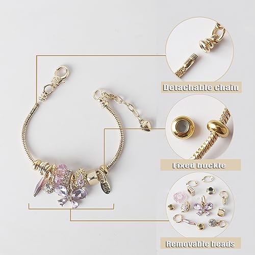 DS Charm Bracelets for girls,exquisite cute cartoon friendship bracelets gold Stainless Steel Bangle with birthday Gift box Adjustable girls jewelry Suitable for holiday gifts Purple Butterfly
