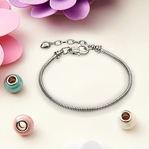 tiggell 5pcs Chain Bracelets Kit Silver Plated Snake Chain with Heart Lobster European Charm Bracelet for Christmas DIY Women Jewelry Findings Bracelet Making