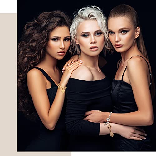 Emibele Heart Charm Bracelet for Women Teen Girls, Bible Verse Bracelets Stainless Steel 18K Gold Plated Bracelet Love Pendant Link Chain OT Clasp, Birthday Christmas Jewelry Gift for Mother Her, Gold
