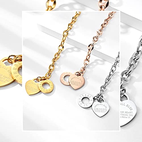 Emibele Heart Charm Bracelet for Women Teen Girls, Bible Verse Bracelets Stainless Steel 18K Gold Plated Bracelet Love Pendant Link Chain OT Clasp, Birthday Christmas Jewelry Gift for Mother Her, Gold