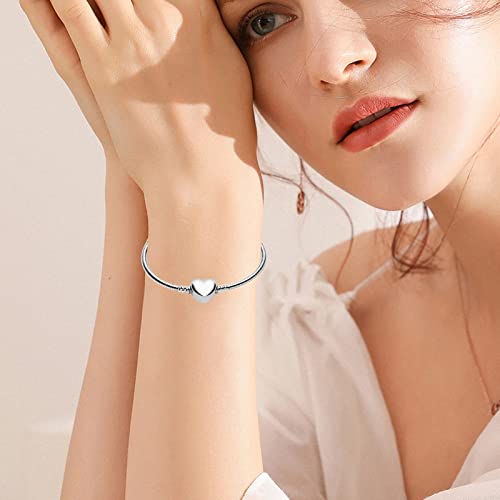 WAKCTFERG Charm Bracelet For Woman 925 Sterling Silver Jewelry Moments Heart Clasp Snake Chain Bracelet Fit Any Charm Gift for Women Girl (ZLL-23, 7.5in/19cm)