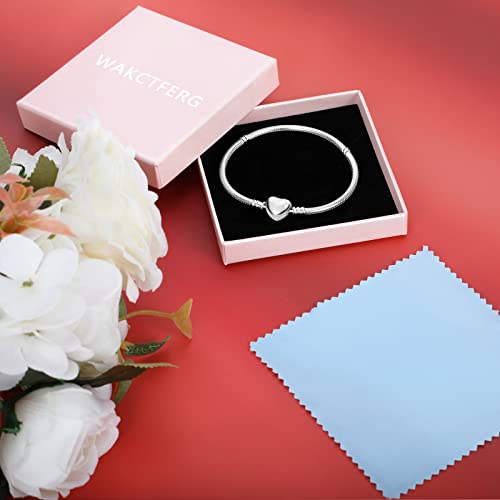 WAKCTFERG Charm Bracelet For Woman 925 Sterling Silver Jewelry Moments Heart Clasp Snake Chain Bracelet Fit Any Charm Gift for Women Girl (ZLL-23, 7.5in/19cm)