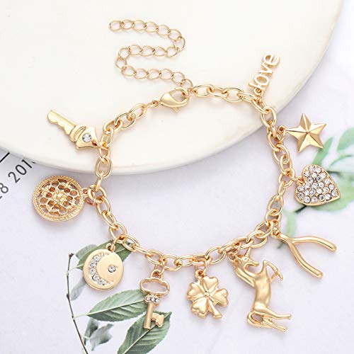 CEALXHENY Women’s Link Charm Bracelet Unicorn Butterfly Star Heart Pendant Charms Bracelet Bangles for Girls