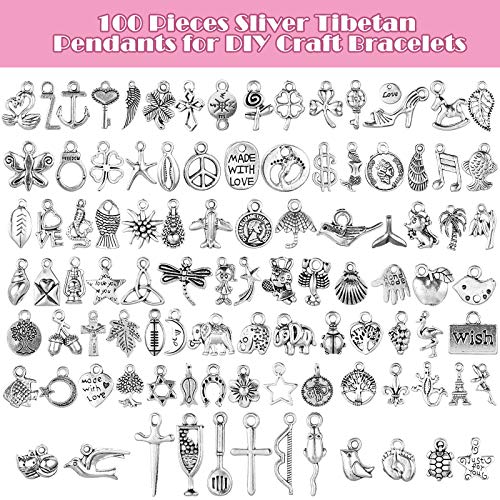 Highergo 469 Pieces Bangles Making Kit, 10 Pieces Round Link Chain Bracelets with OT Toggle Clasp, 159 Pieces Moon Stars Tibetan Silver Charms and 300 Pieces Open Jump Ring for Jewelry Making