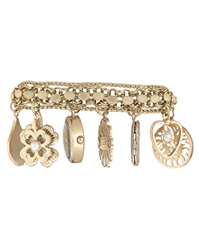 Anne Klein Women's 10-8096CHRM Premium Crystal Accented Gold-Tone Charm Bracelet Watch