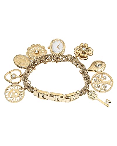 Anne Klein Women's 10-8096CHRM Premium Crystal Accented Gold-Tone Charm Bracelet Watch