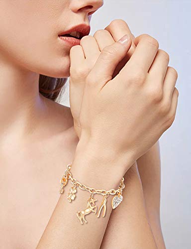 CEALXHENY Women’s Link Charm Bracelet Unicorn Butterfly Star Heart Pendant Charms Bracelet Bangles for Girls
