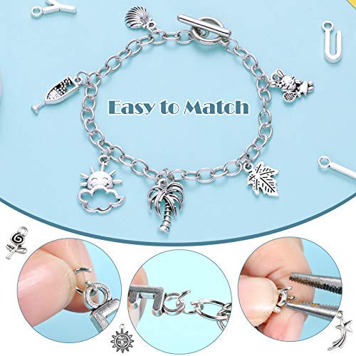 Highergo 469 Pieces Bangles Making Kit, 10 Pieces Round Link Chain Bracelets with OT Toggle Clasp, 159 Pieces Moon Stars Tibetan Silver Charms and 300 Pieces Open Jump Ring for Jewelry Making