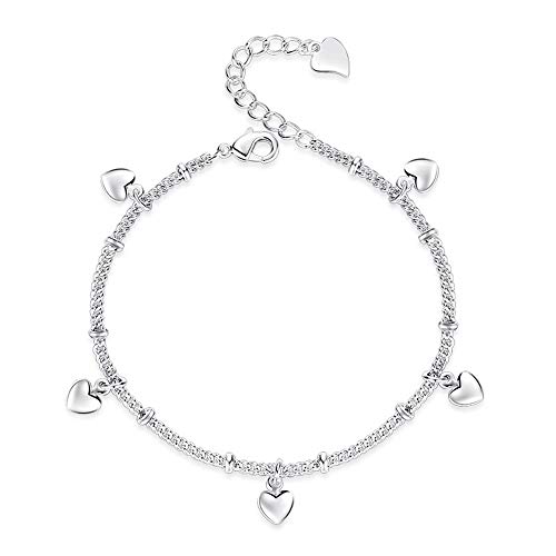 kelistom 925 Sterling Silver Bracelets for Women Teen Girls, Love Heart Charm Chain Bracelet Bangle Fashion Jewelry Gifts (heart hanging)