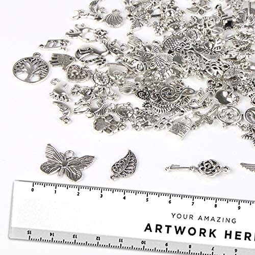 Charm Bracelet Making Kit,UPINS 30Pcs Silver Expandable Blank Bracelets Adjustable Wire Bangles with 100Pcs Tibetan Silver Charms, 200Pcs Open Jump Rings for Jewelry Making